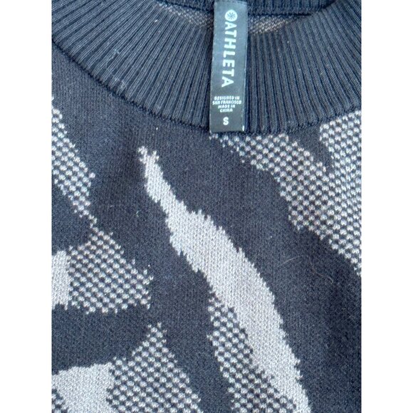 Athleta Women Small Jacquard Wool Blend Black & Brown Camo Crewneck Sweater - Picture 4 of 8